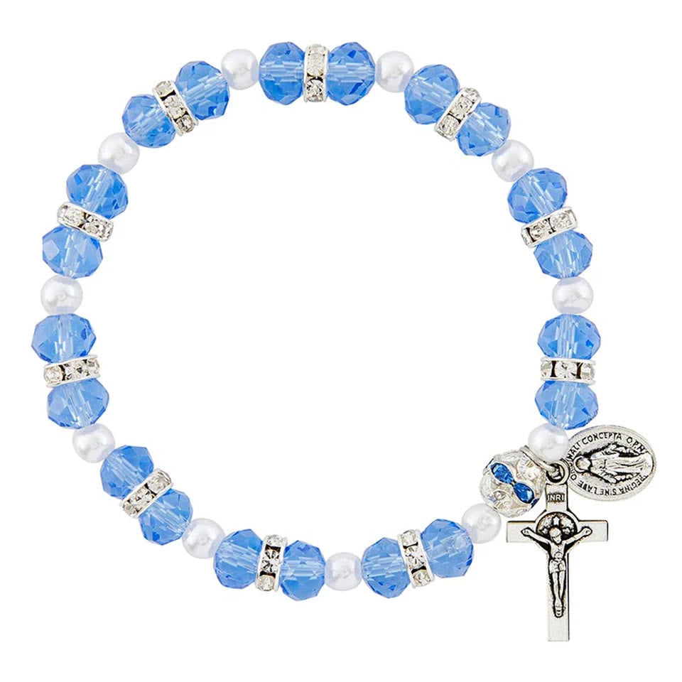 Crystal Beads Stretch Bracelet with Crucifix and Miraculous Medal