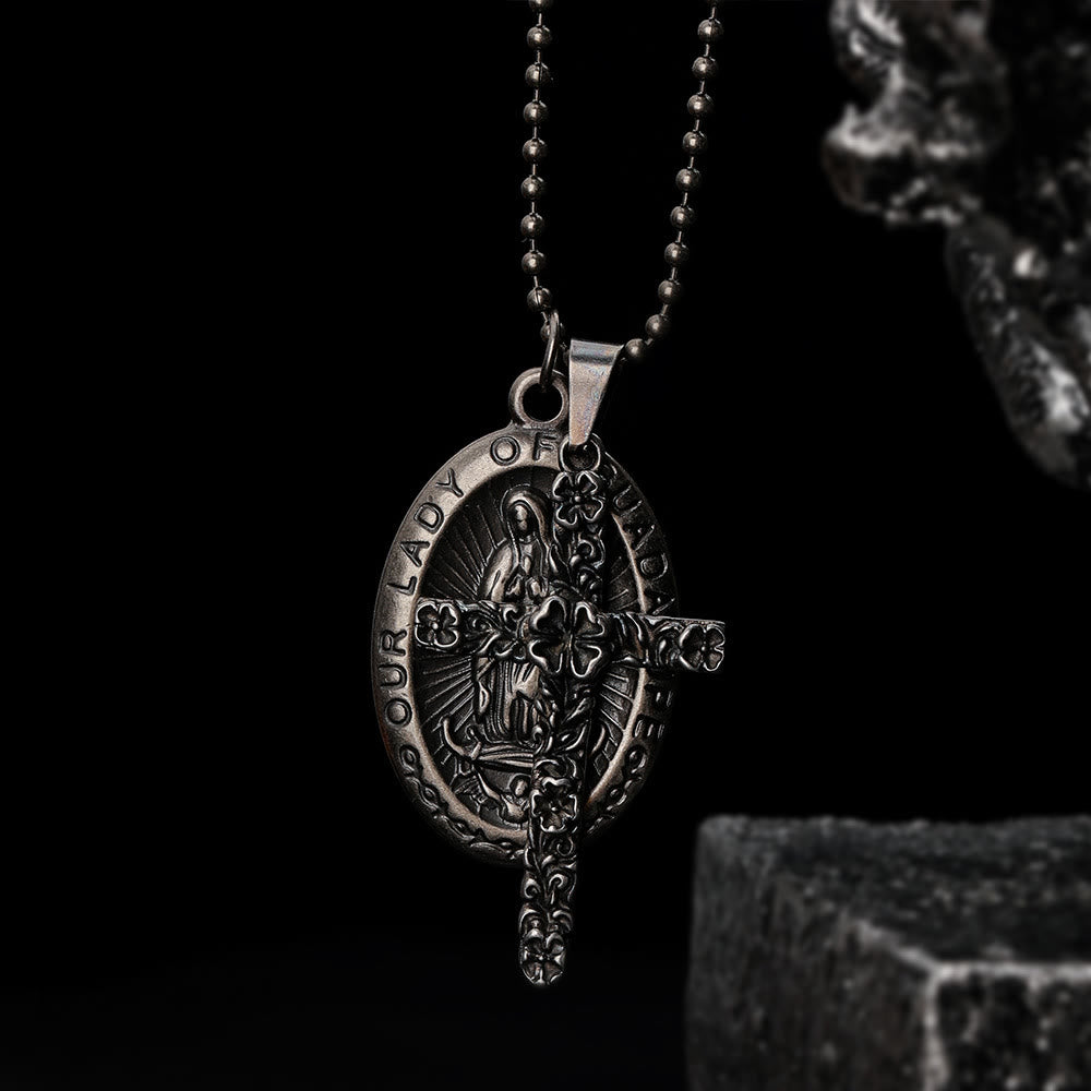 Christiandiscipleshop Our Lady of Guadalupe & Cross Exquisite Retro Titanium Necklace