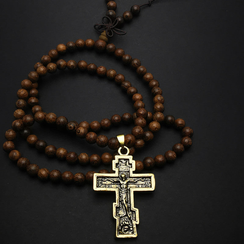 Cross Pendant Olive Wood Bead Rosary