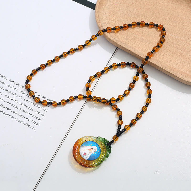 christiandiscipleshopthe Colorful Liuli Glass Christian Virgin Mary Necklace