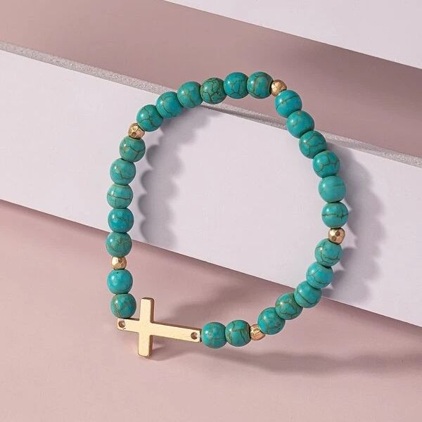 Christiandiscipleshop Natural Turquoise Christ Cross Bracelet