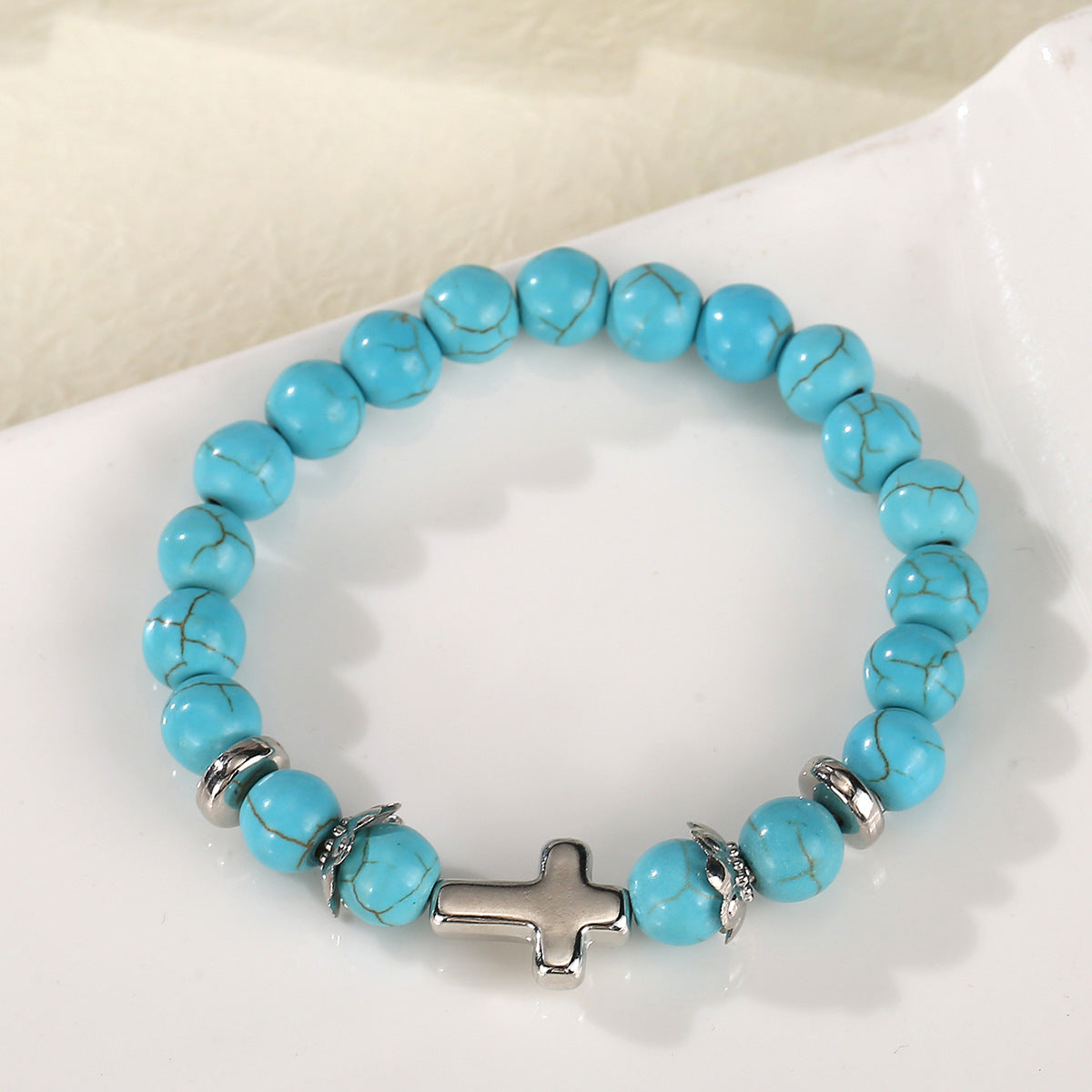 christiandiscipleshop Handmade Delicate Alloy Cross Turquoise Bracelet