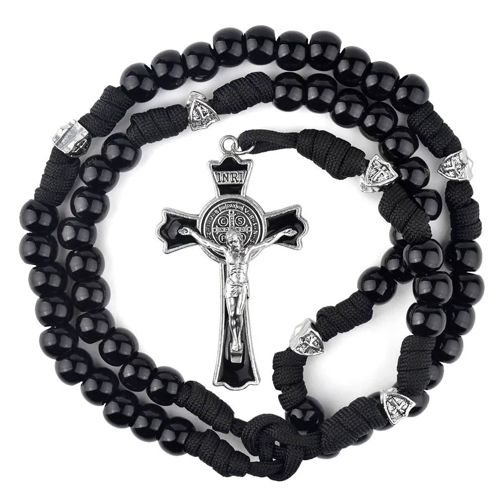 Fine Crafted Black Sturdy Umbrella Cord Crucifix Rosary