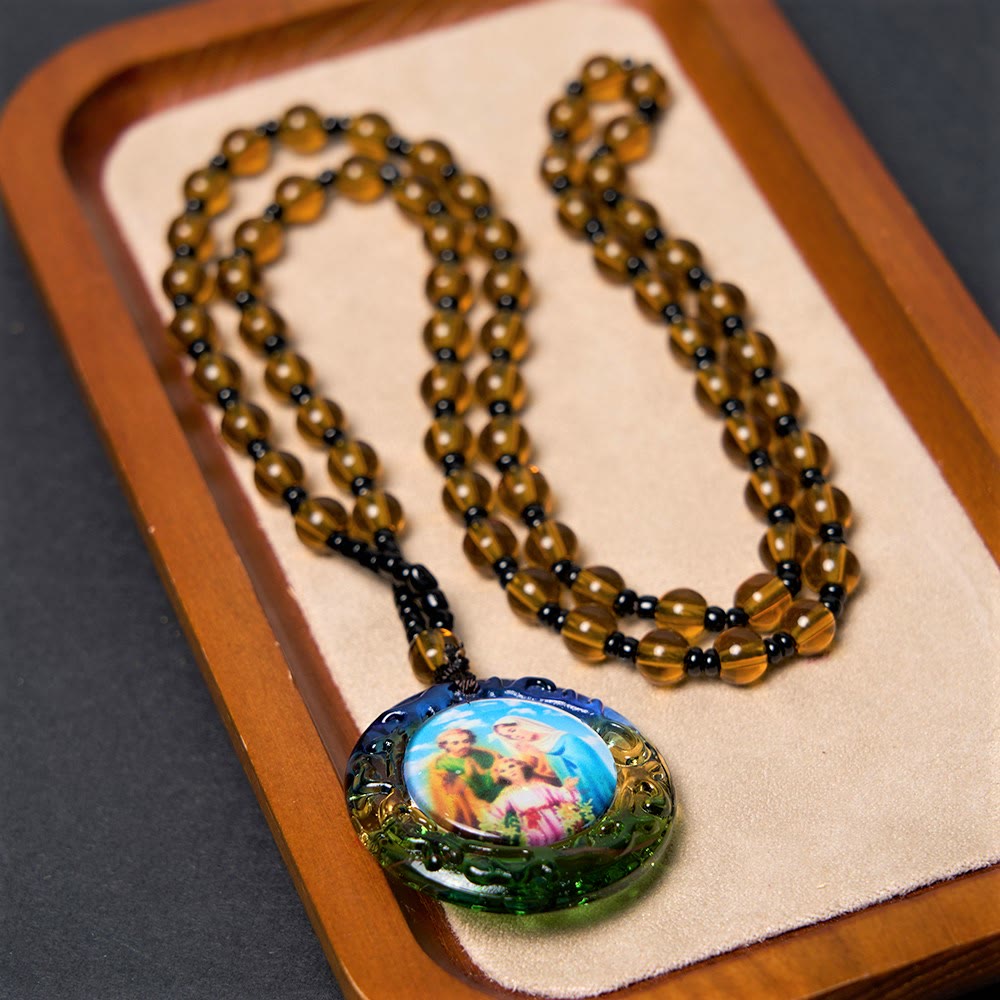 christiandiscipleshopthe Holy Family Dark Brown Beads Necklace