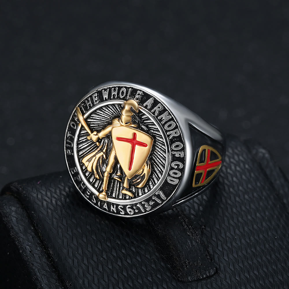 christiandiscipleshop Knight's Armor Shield Protection Titanium Ring
