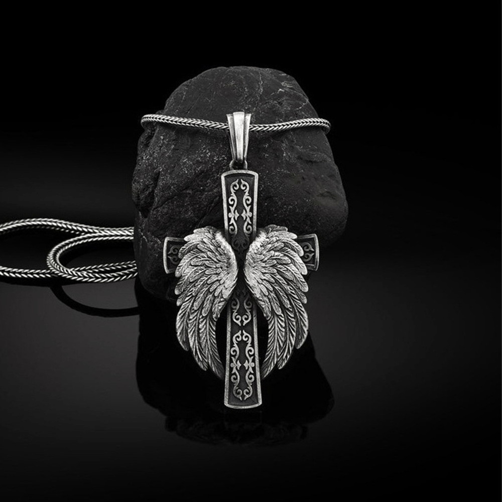 christiandiscipleshop Winged Cross Silver Pendant Christian Necklace