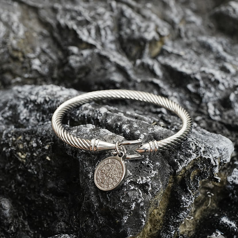Christiandiscipleshop St. Benedict Twisted Cable Bangle Bracelet