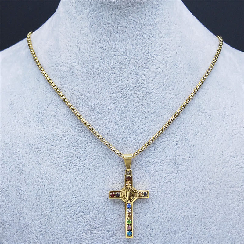 Christiandiscipleshop Saint Benedict Cross Mix Bible 12 Crystal Necklace