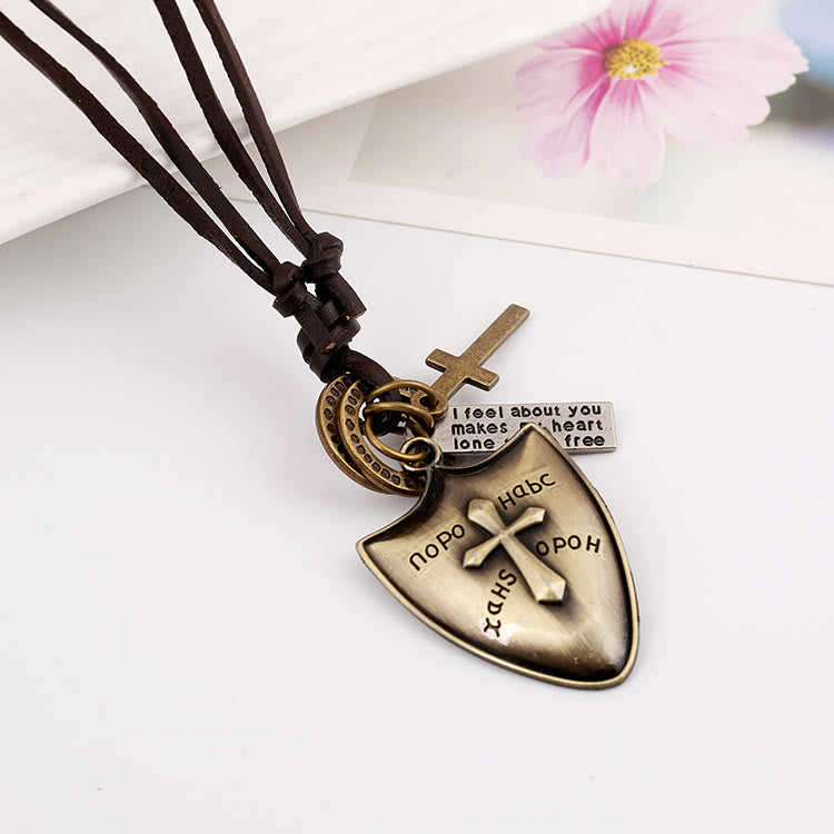 Christiandiscipleshop Cross Shield/Retro Horn Leather Necklace