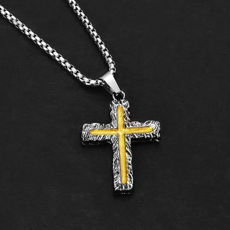 christiandiscipleshop Minimalist Style Silver-golden Lava Cross Pendant Necklace