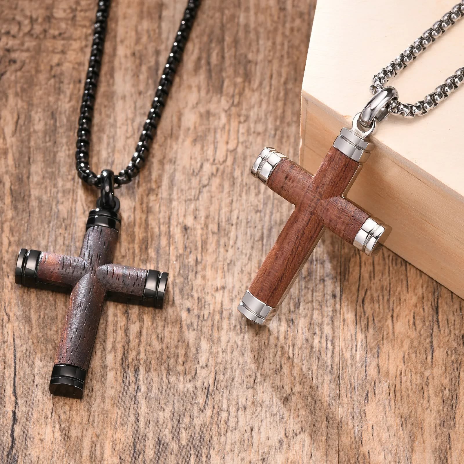 Christiandiscipleshop Pearwood Wooden Cross Pendant Titanium Necklace