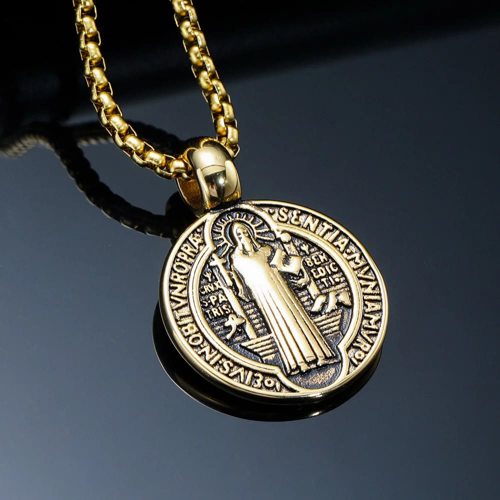 Christiandiscipleshop Double-Sided Pattern St. Benedict Symbol Necklace