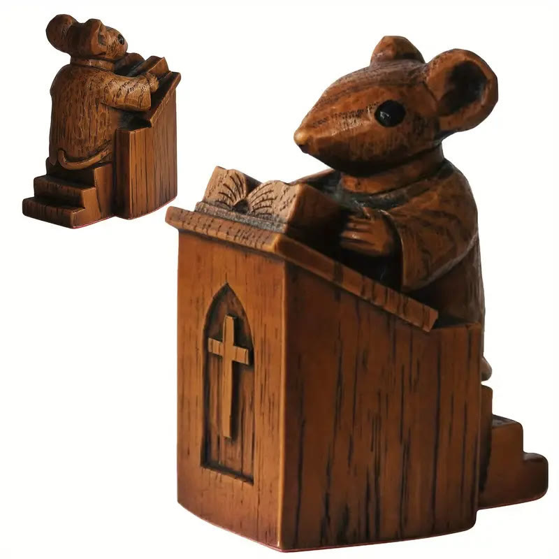 Christiandiscipleshop Rustic Vintage Style Brown Resin Church Mice Stereoscopic Desktop Ornaments