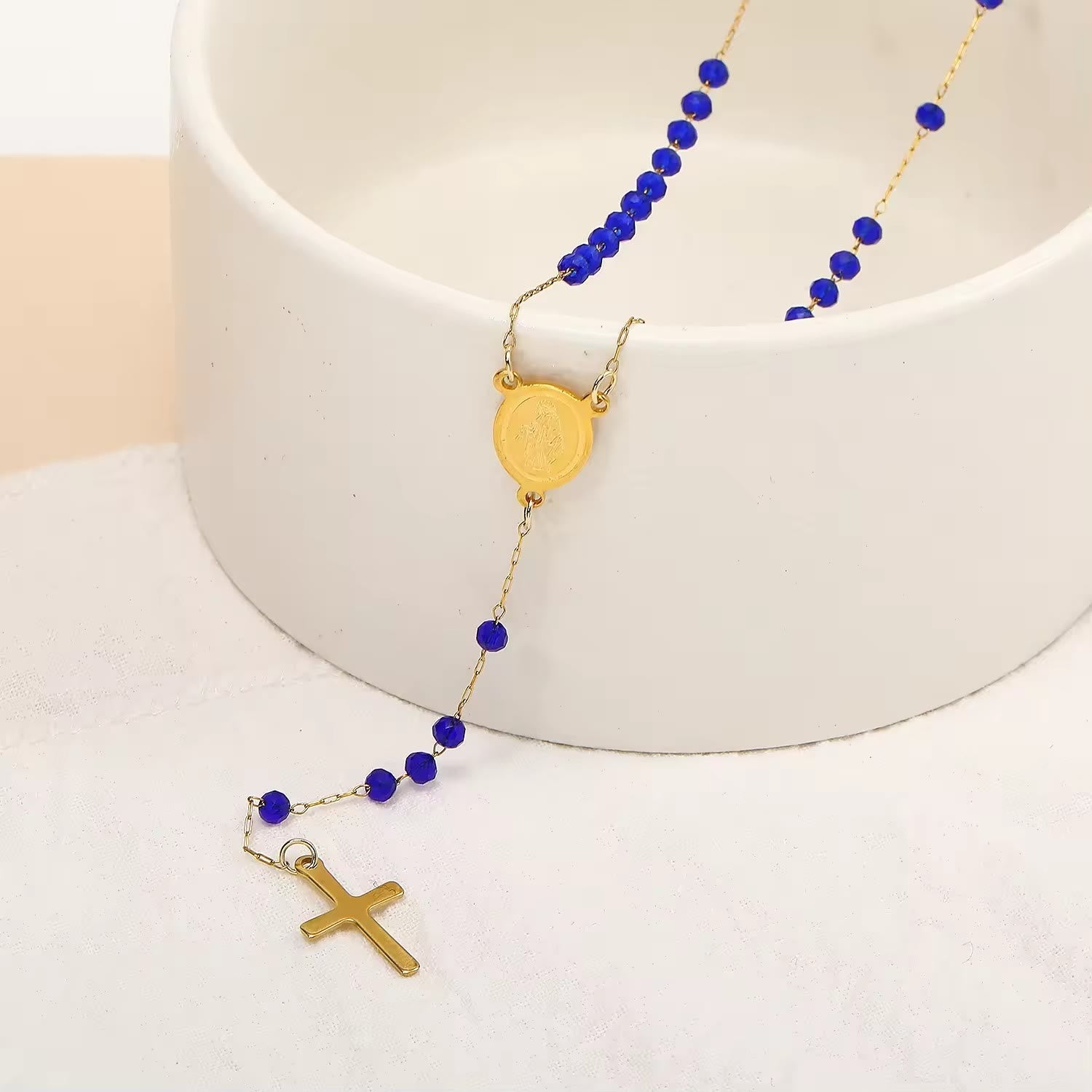 christiandiscipleshop Virgin Mary Medal & Cross Pendant Glass Beads Necklace