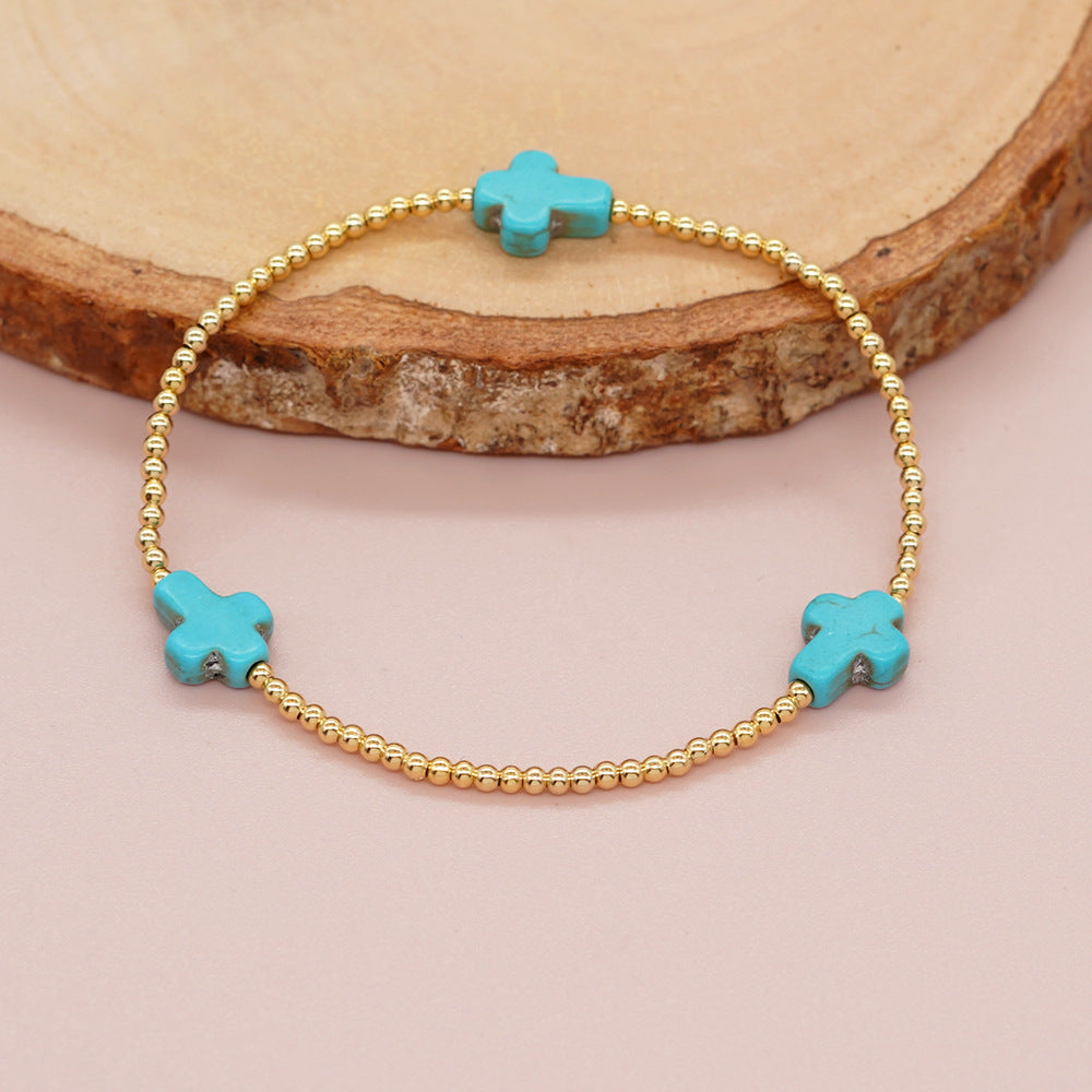 Christiandiscipleshop Original Design Turquoise Cross Beads Bracelet