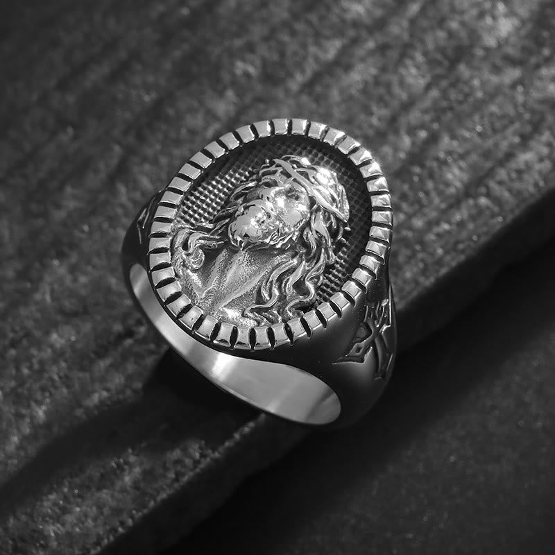christiandiscipleshop Vintage Christ Jesus Head Cross Blessing Ring