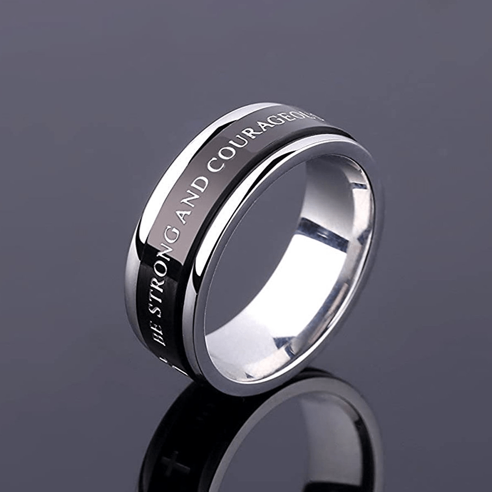 christiandiscipleshop Titanium Black/Gold Cross Step Edges Rotating Ring