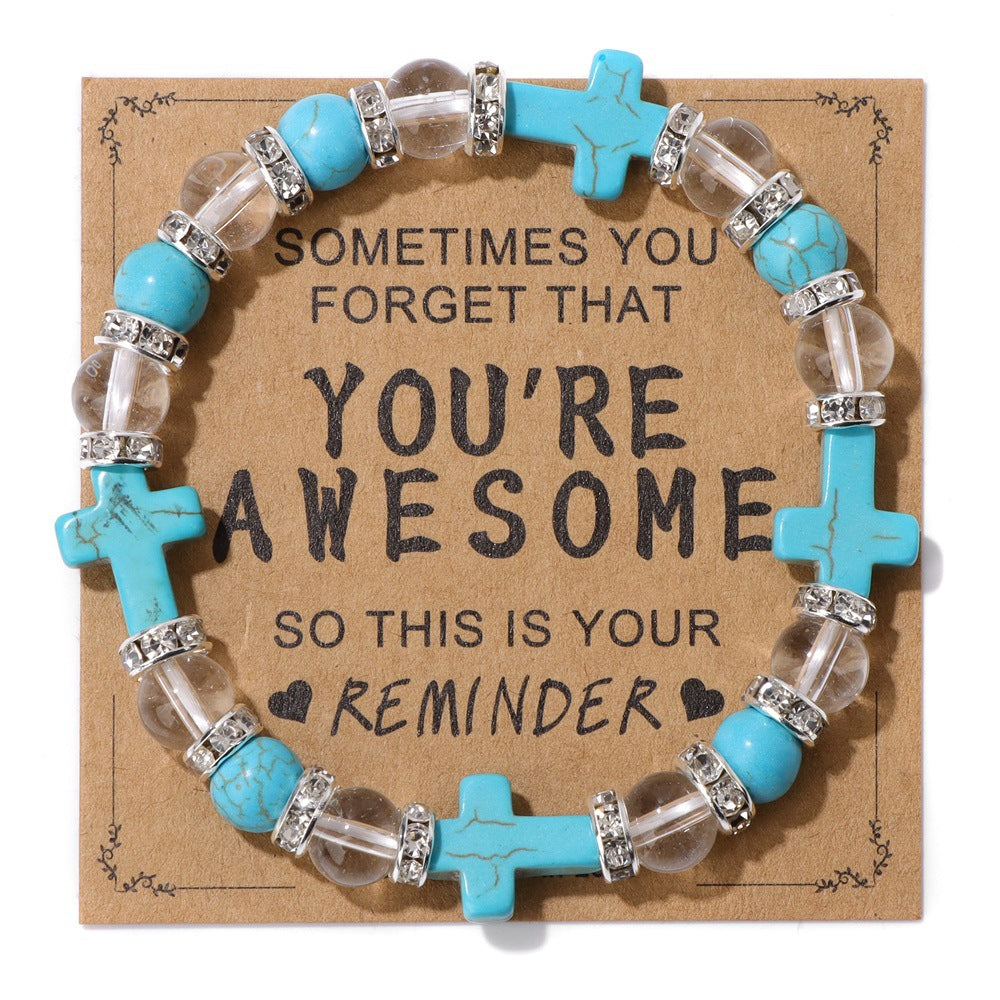 christiandiscipleshop Turquoise Cross Clear Beads Shelter Bracelet