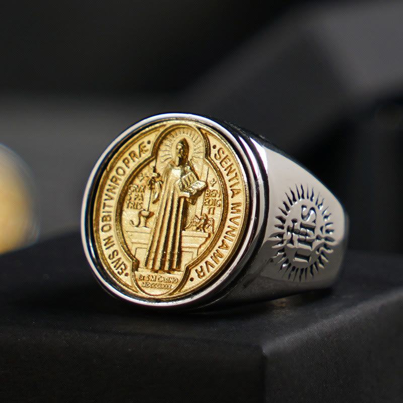 christiandiscipleshop Two Tone Catholic St. Benedict Medal Cross Ring