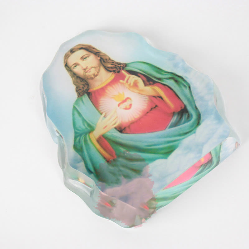Christiandiscipleshop Classic Style White Crystal Multicolor Jesus Sacred Heart Desktop Ornaments