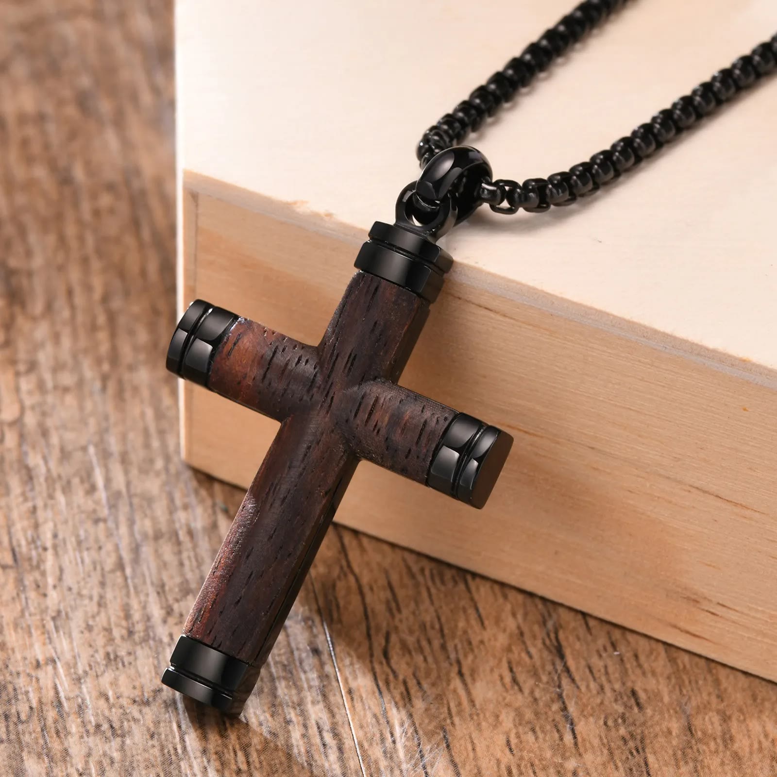 Christiandiscipleshop Pearwood Wooden Cross Pendant Titanium Necklace