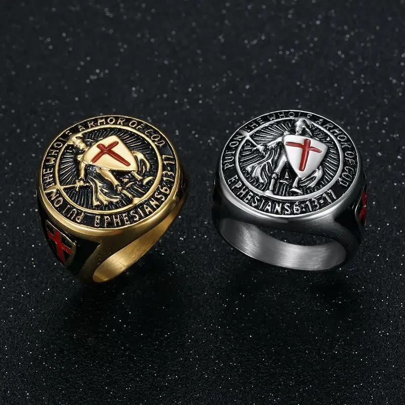 christiandiscipleshop Knight's Armor Shield Protection Titanium Ring