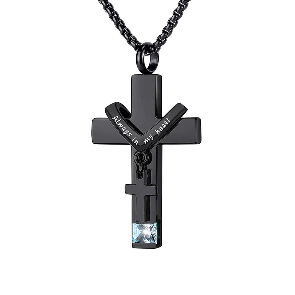 Christianartworkshop 12 Months Birthstone Double Cross Ashes Urn Pendant Necklace