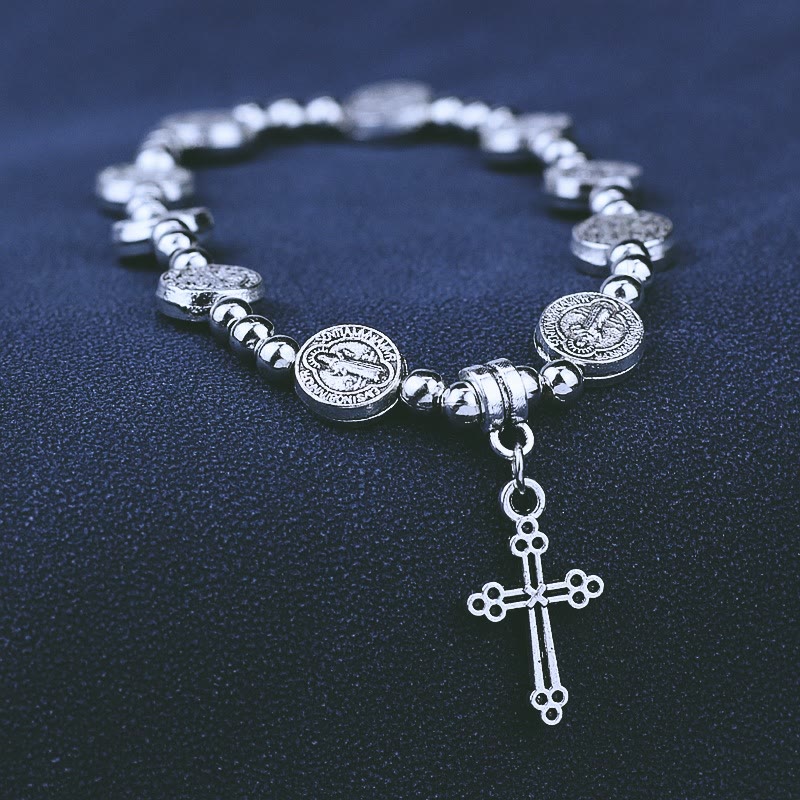 christiandiscipleshop Metal Cross Pendant St. Benedict Theme Bracelet