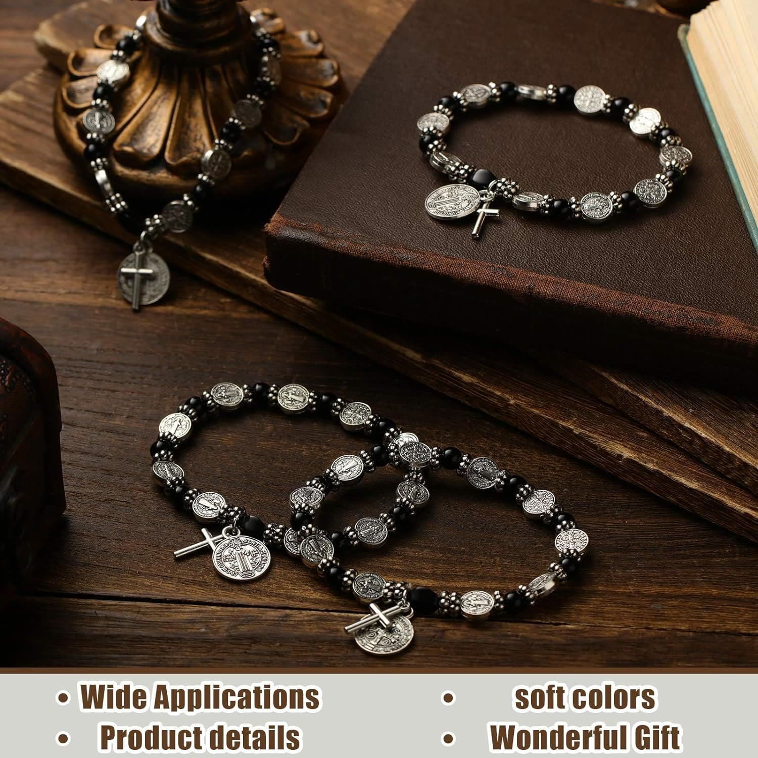 Christiandiscipleshop Silver St. Benedict Medal Rosary Bracelet