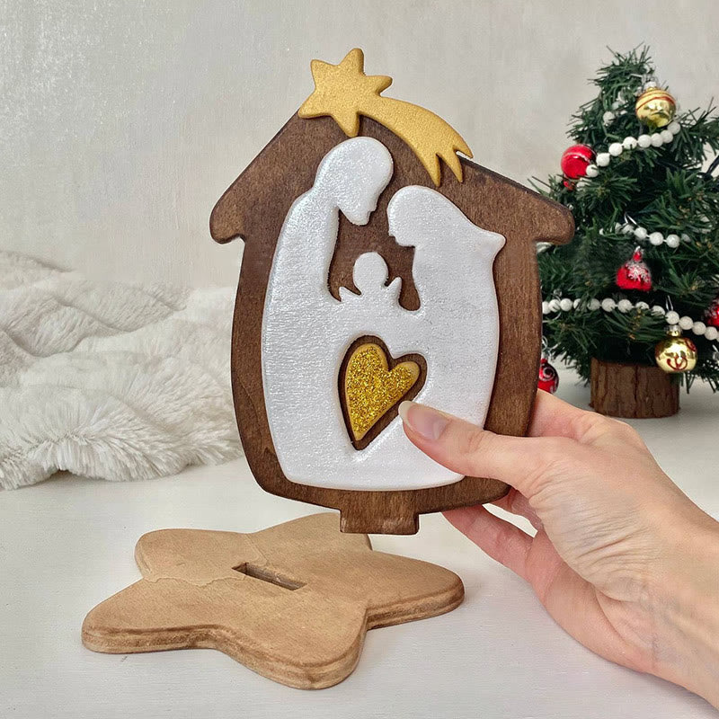 christiandiscipleshop Minimalist Style Wood Stereoscopic Brown Nativity Desktop Decorations Ornament