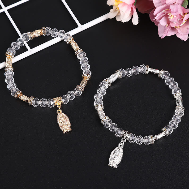 Christiandiscipleshop Clear Glass Bead Bracelet with Virgin Mary Pendant