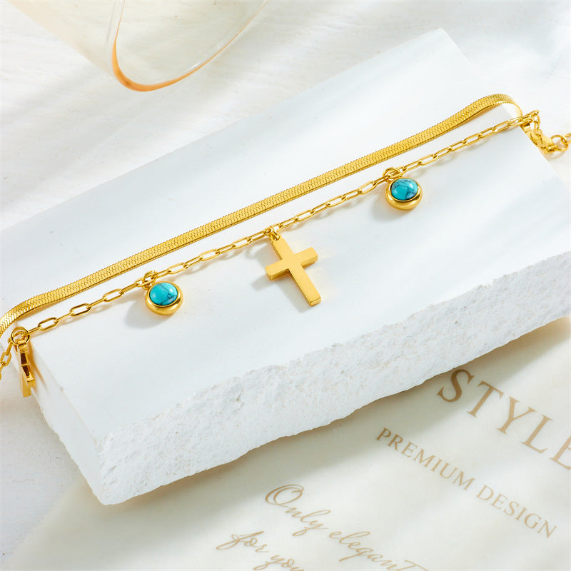 christiandiscipleshop Turquoise Embellished Double Layer Bracelet