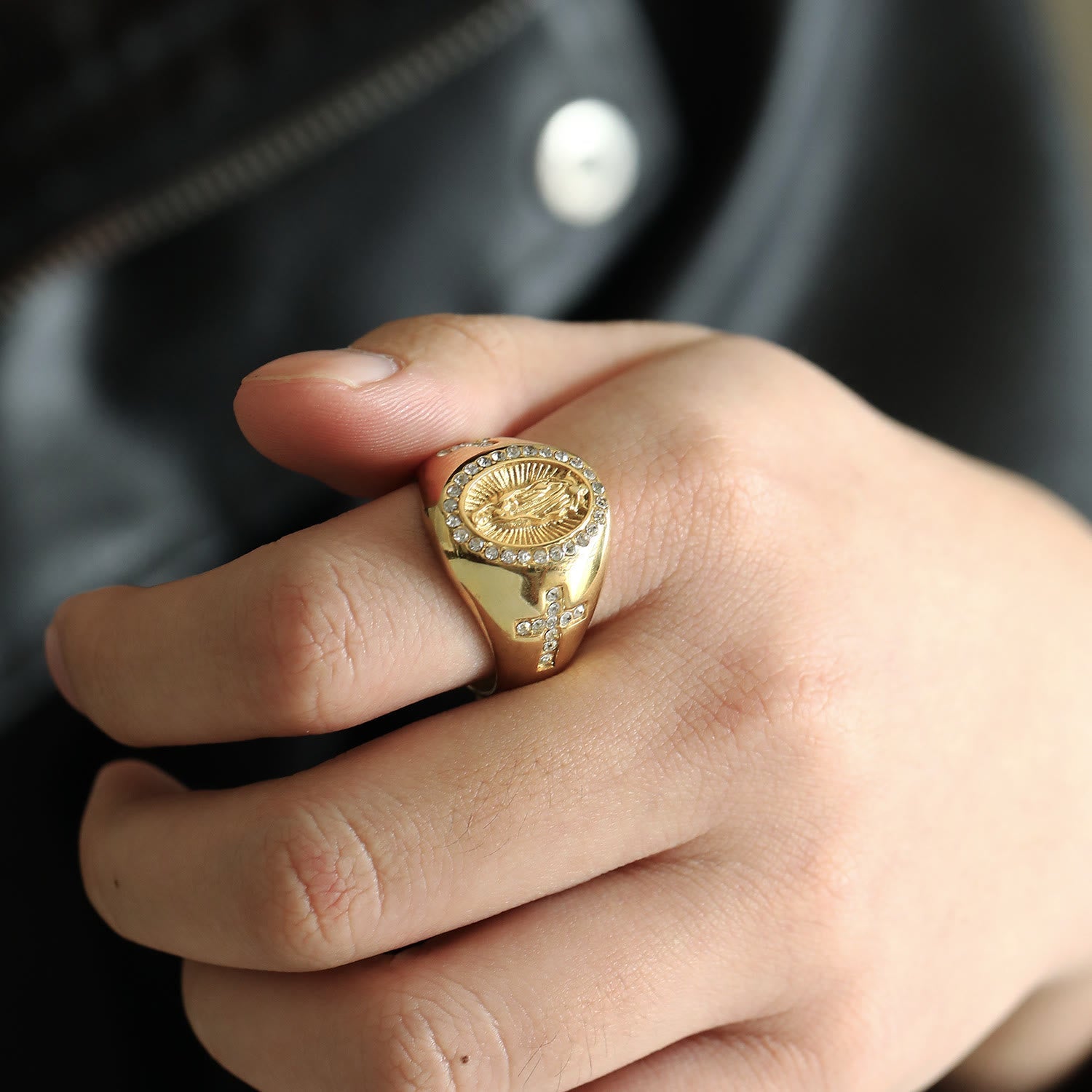 christiandiscipleshop Virgin Mary Stainless Steel Ring Cross Sign Catholic Rings for Religious Jewelry
