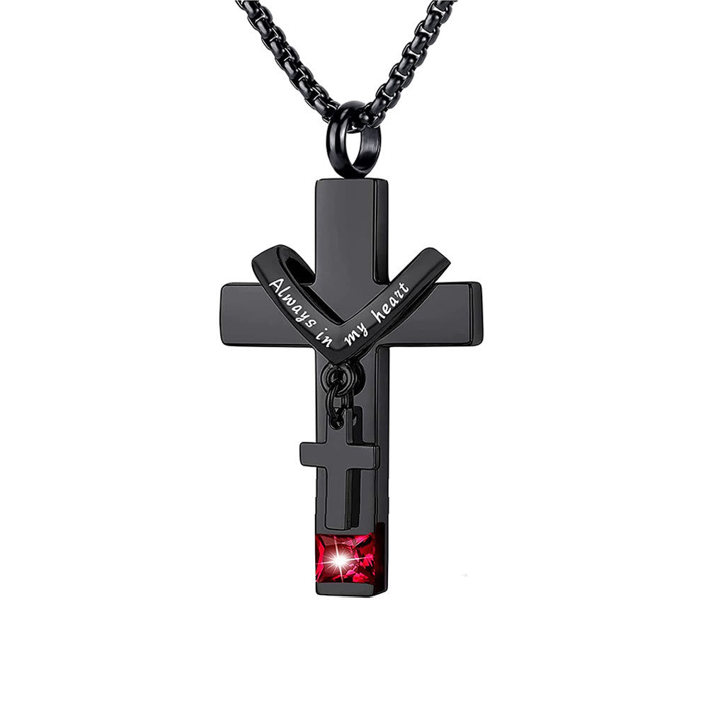 Christianartworkshop 12 Months Birthstone Double Cross Ashes Urn Pendant Necklace