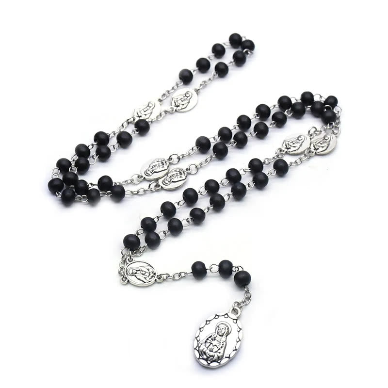 Christiandiscipleshop Our Lady of Sorrows of 6 mm Round Black Acrylic Alloy Chain 7 Sorrows Rosary