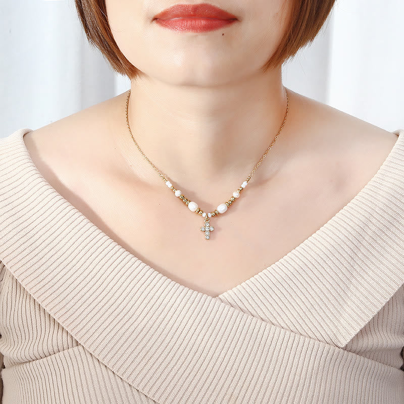Christiandiscipleshop Freshwater Pearl Cross Necklace