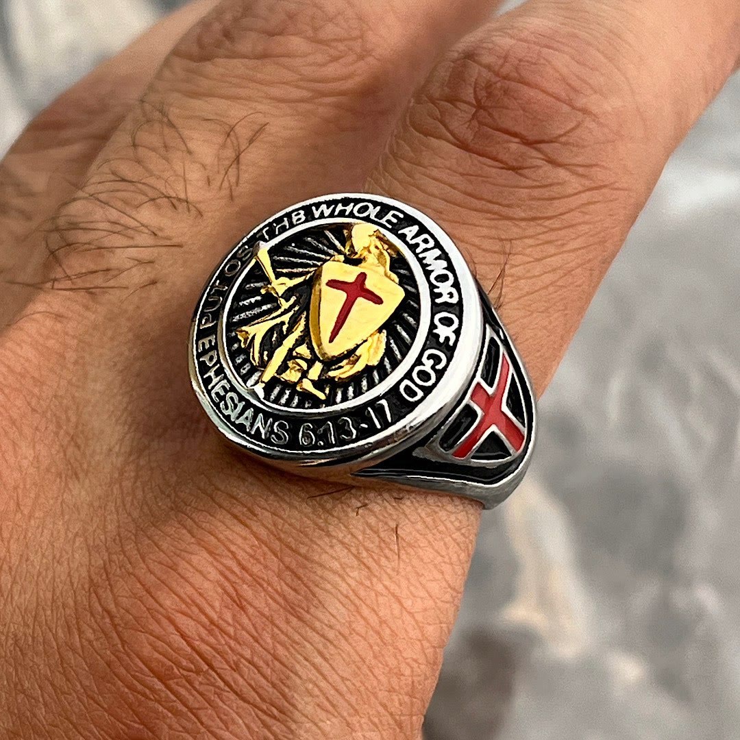 christiandiscipleshop Knight's Armor Shield Protection Titanium Ring