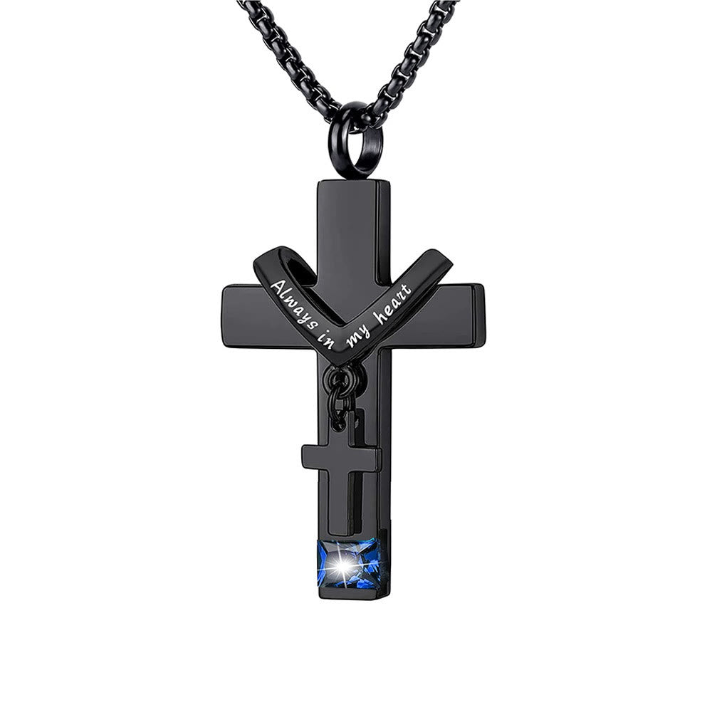 Christianartworkshop 12 Months Birthstone Double Cross Ashes Urn Pendant Necklace