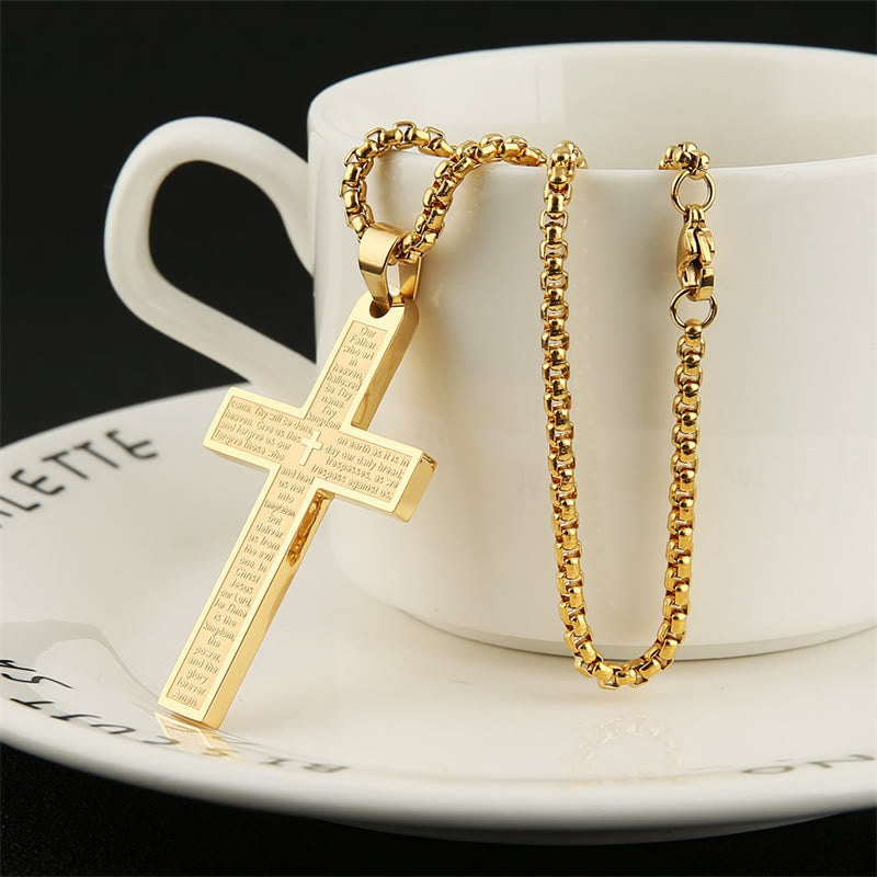 christiandiscipleshop Stainless Steel Lord's Prayer Pendant Cross Necklace