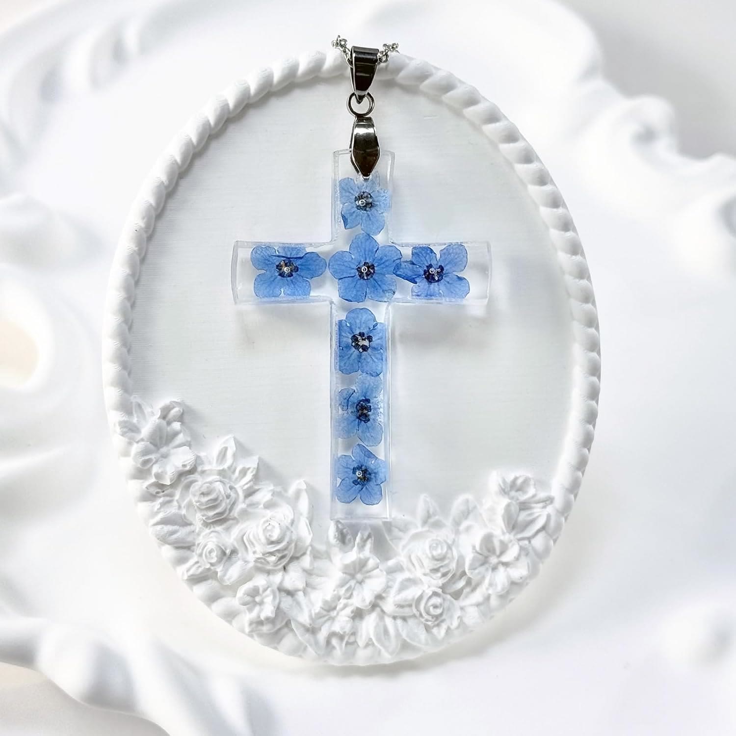 Christiandiscipleshop Fresh Style Natural Real Dried Flower Cross Necklace