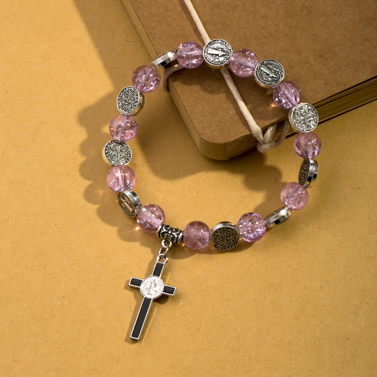 christiandiscipleshop Jesus Cross Alloy Charm Pendant Beaded Bracelet