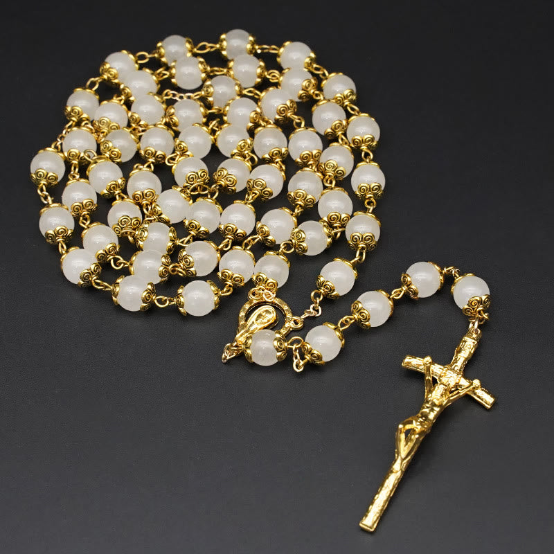 Christiandiscipleshop Faith & Charity: Natural White Chalcedony Catholic Rosary
