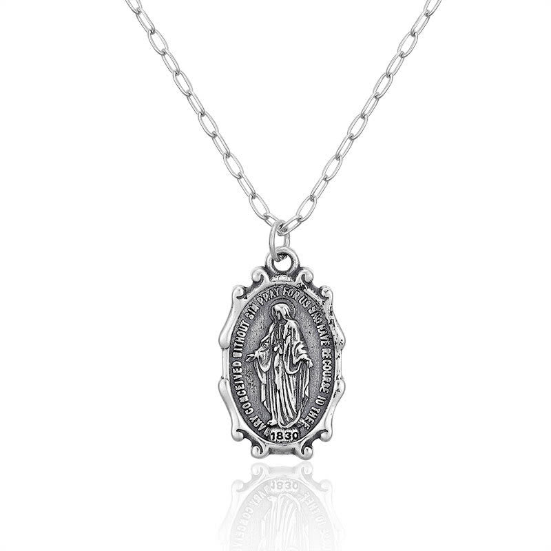 Christianartworkshop 925 Sterling Silver Virgin Mary Christ Prayer Necklace