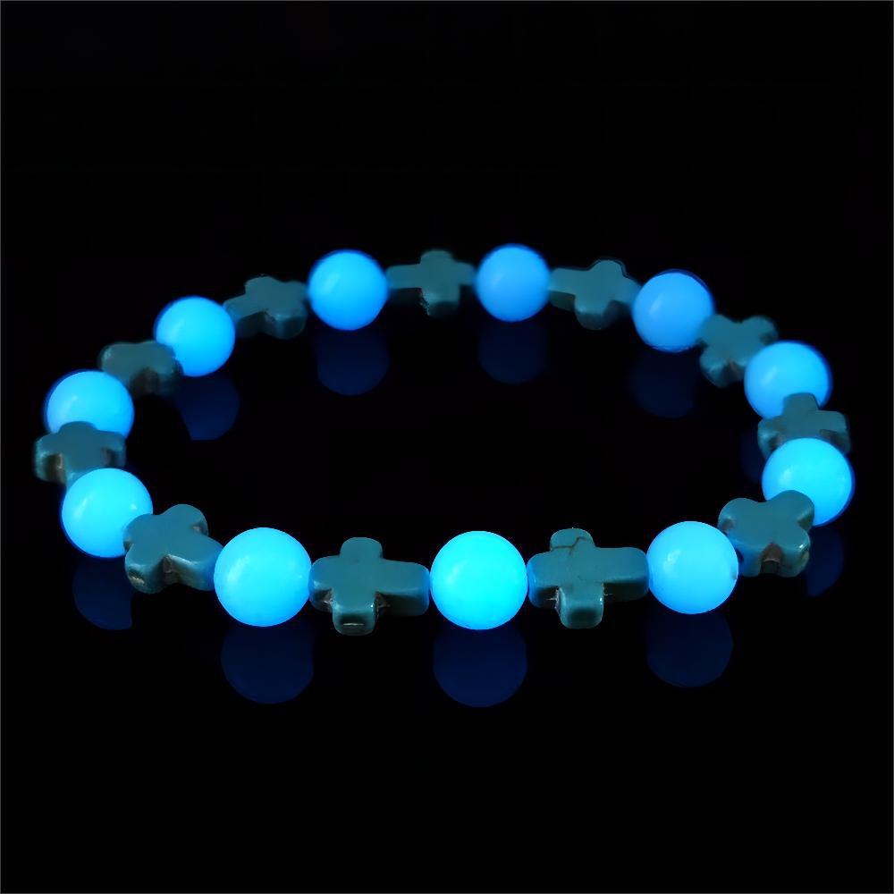 christiandiscipleshop Turquoise Cross with Luminous Pearls Bracelet