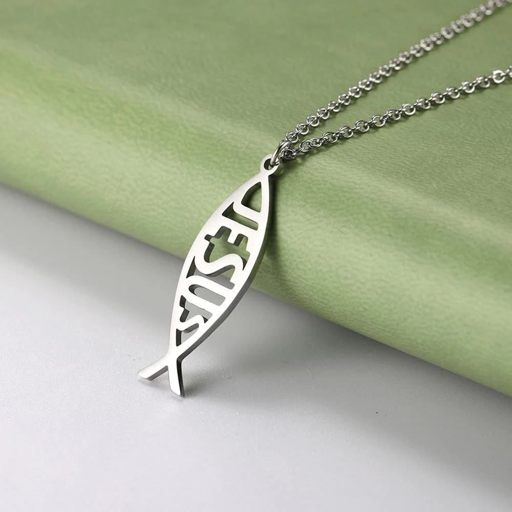 Christianartworkshop Chain Jesus Fish Shape Necklace