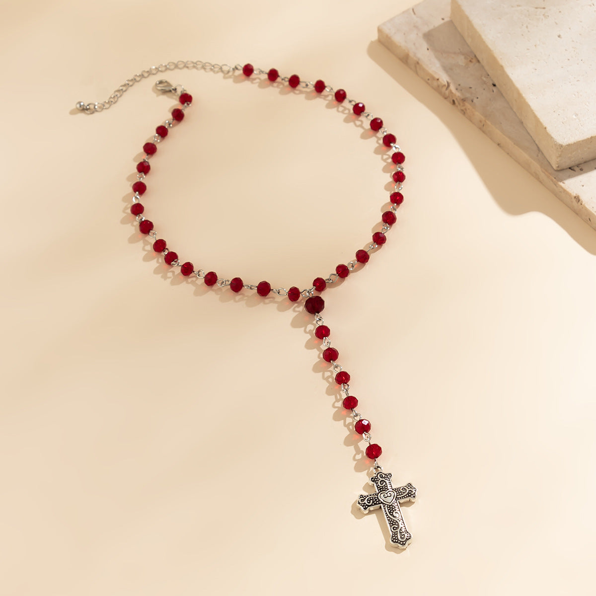 Christiandiscipleshop Crystal Beads Crucifixion Necklace (Red & Black)