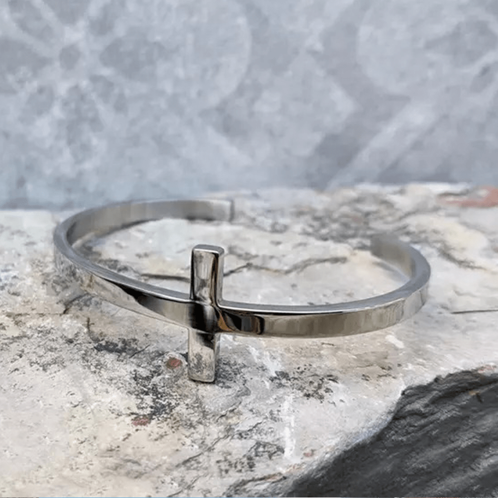 Christiandiscipleshop Silver Cross Cuff Bangle Religion Bracelet