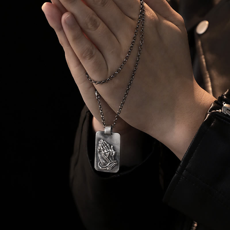 Christiandiscipleshop Retro Pray Hands Silver Medal Faith Necklace