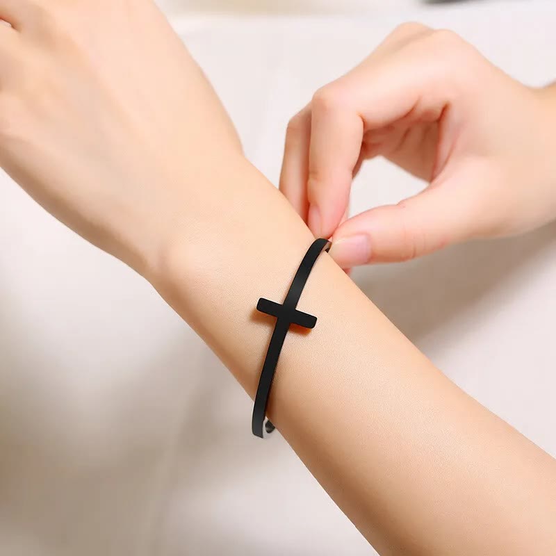 Christiandiscipleshop Silver Cross Cuff Bangle Religion Bracelet
