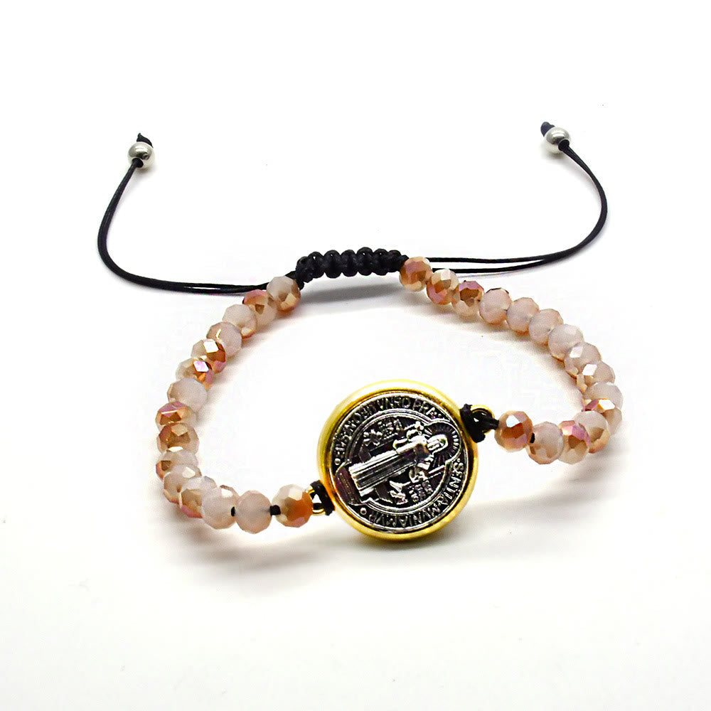 Saint Benedict Medal Cross Charm Adjustable Bracelet